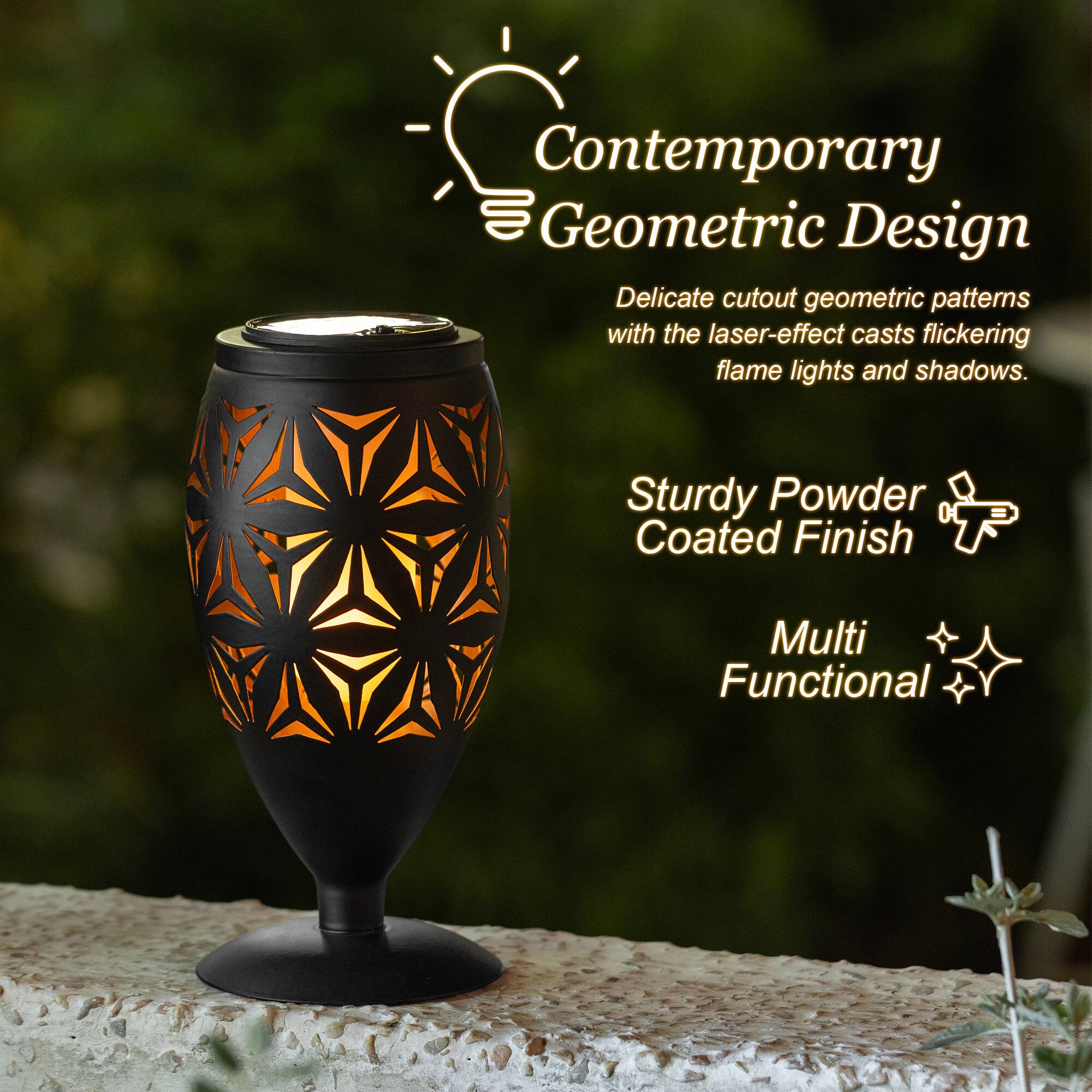 Glitzhome® 8.75" Set of 2 LED Black Metal Starburst Cutout Solar Powered Outdoor Lantern Set